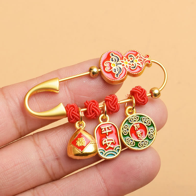 Buddhist Blessing Gourd Dancing Lion Fu Character Safe And Well Blessing Brooch