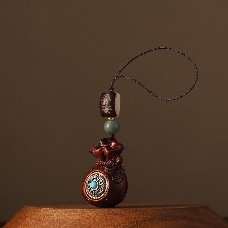 Buddhist Blessing Small Leaf Red Sandalwood Green Sandalwood Money Bag Om Mani Padme Hum Rotatable Protection Hanging Decoration