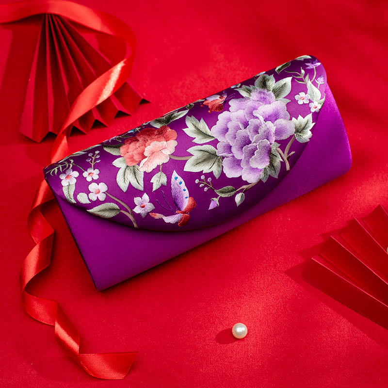 Buddhist Blessing Peony Tulip Su Embroidery Wedding Shopping Purse Handbag Crossbody Bag