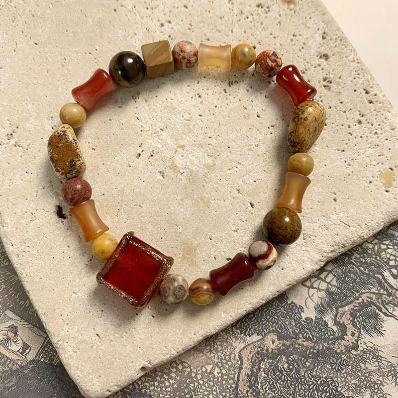 Buddhist Blessing Red Agate Shoushan Stone White Turquoise Calm Blessing Bracelet