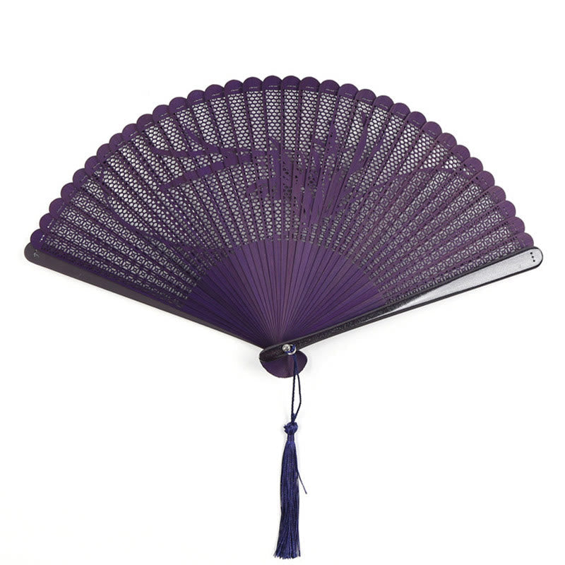 Buddhist Blessing Retro Bamboo Hollow Engraving Handheld Bamboo Folding Fan
