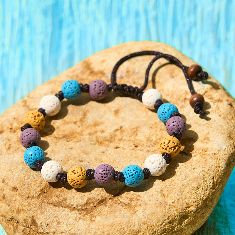 Buddhist Blessing Colorful Lava Rock Support Bracelet