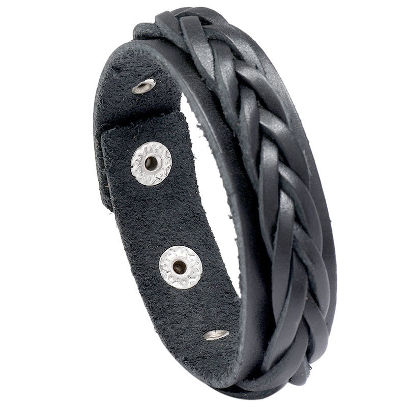 Buddhist Blessing Vintage Weaving Leather Adjustable Buckle Strengthen Bracelet