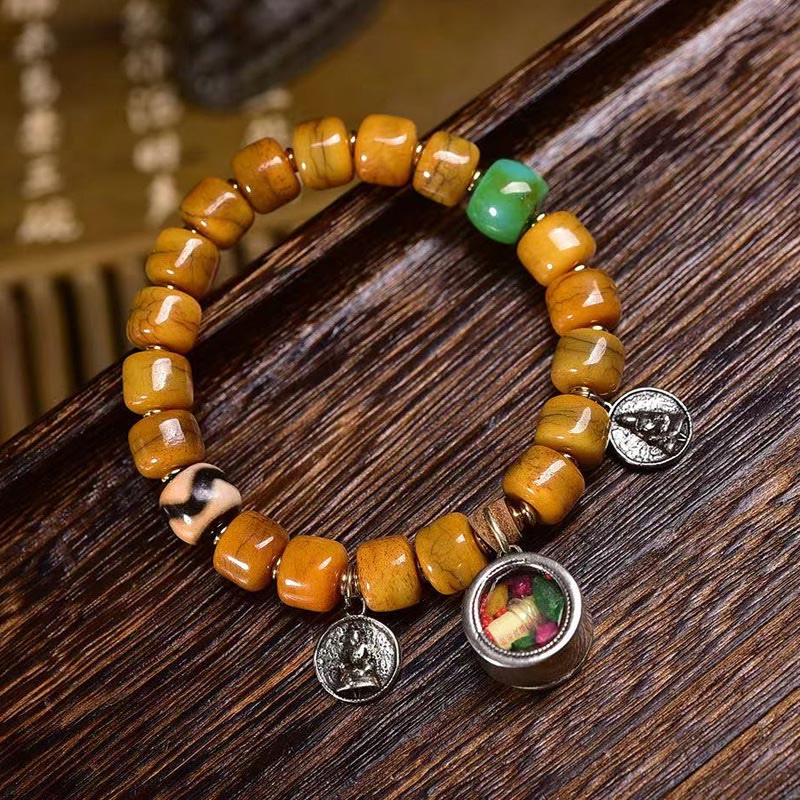 Buddhist Blessing Vintage Tibetan Bone Beads Dzi Bead Cute Fox Balance Bracelet