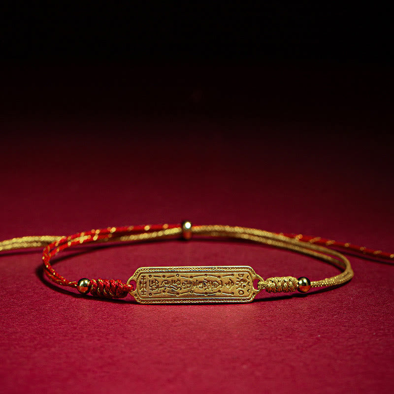Buddhist Blessing 14K Gold-plated Copper Amulet Protection Red Golden Rope Bracelet