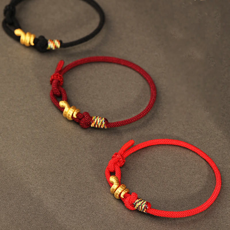 Buddhist Blessing 999 Gold Year of the Snake Design Handmade Luck Protection Rope Braided Bracelet