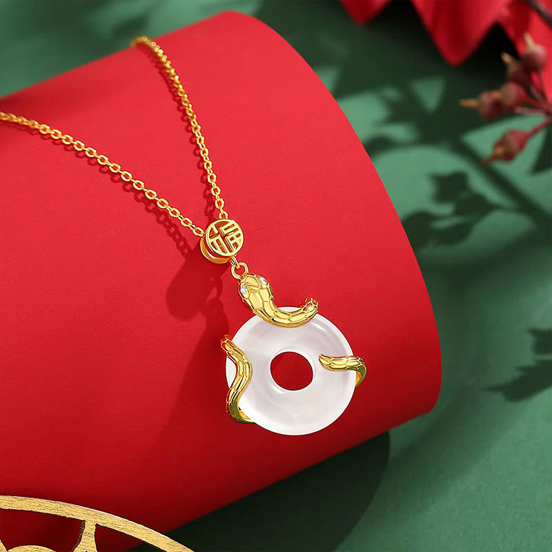 Buddhist Blessing Chalcedony Peace Buckle 925 Sterling Silver Fu Character Year Of The Snake Positive Necklace Pendant