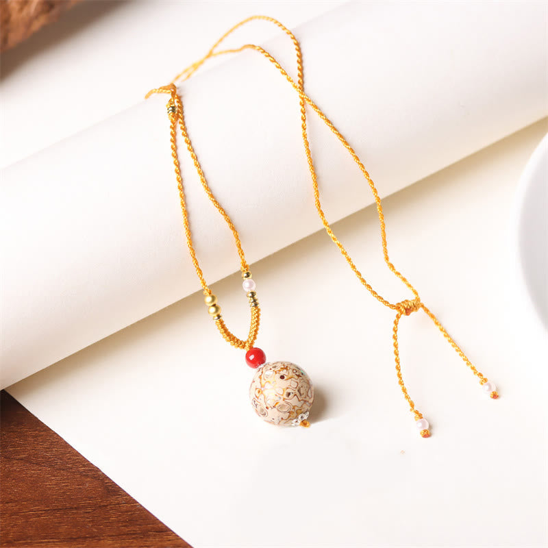 Buddhist Blessing Ebony Wood Venus Aurora Bead Lacquer Craft Peace Necklace Pendant