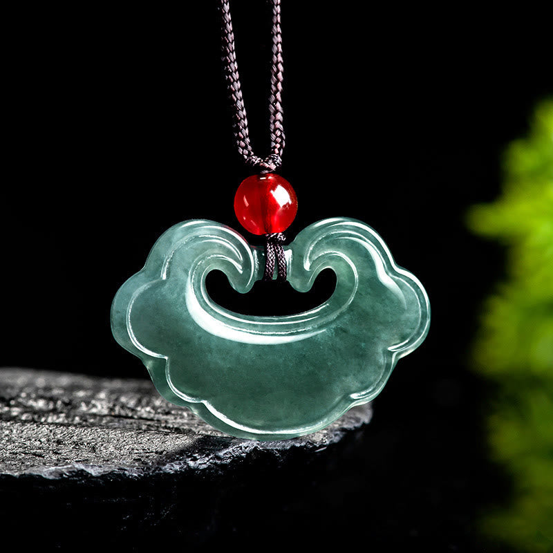Buddhist Blessing Natural Green Jade Chinese Lock Charm Luck Necklace Pendant