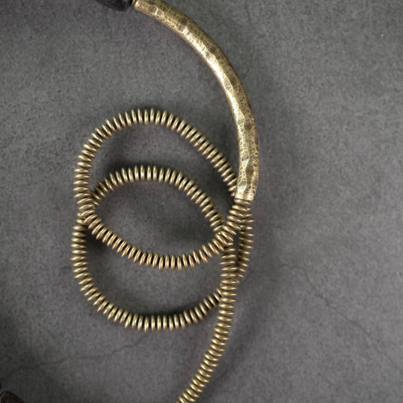 Buddhist Blessing Vintage Peace Tibetan Ebony Wood Beads Copper Multilayered Healing Bracelet