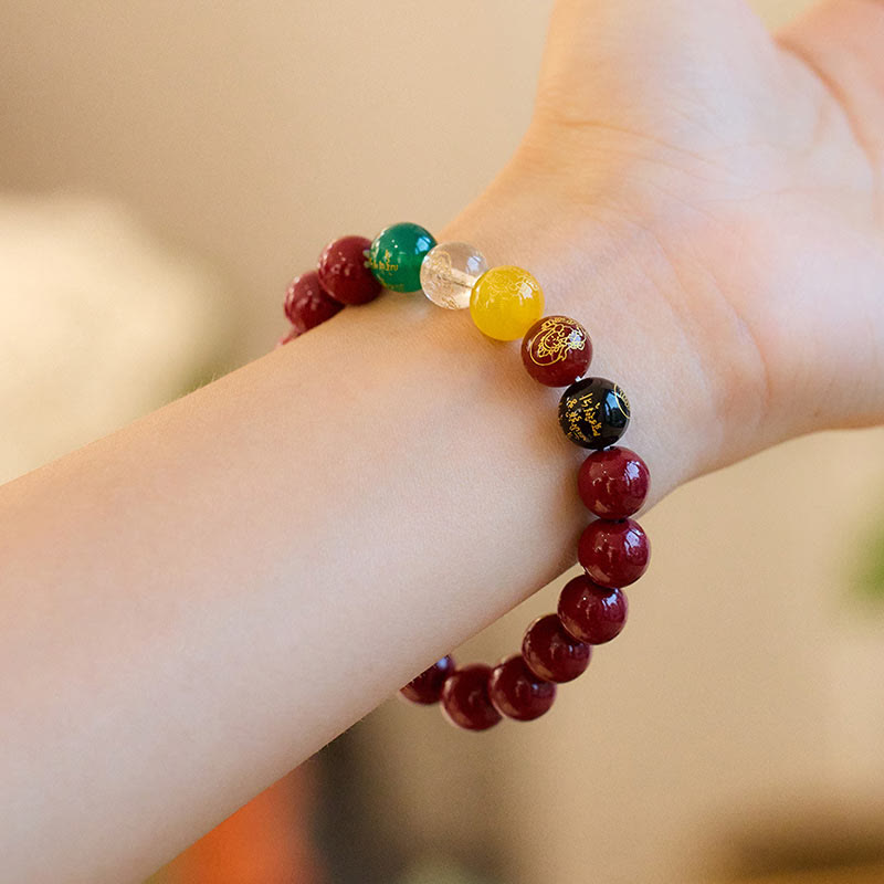 Buddhist Blessing Cinnabar Agate Five Directions Gods Of Wealth Blessing Bracelet