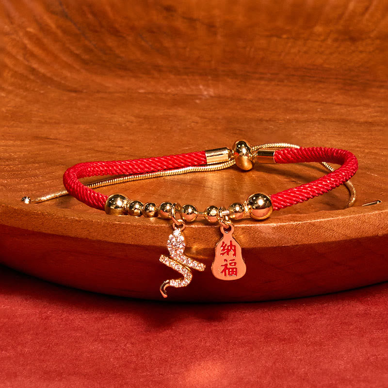 Buddhist Blessing Handmade Red String Fu Character Year Of The Snake Protection Braided Bracelet