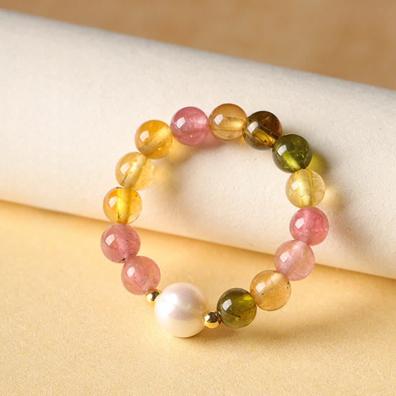 Buddhist Blessing Natural Tourmaline Lucky Pearl Pixiu Amber Positive Love Ring
