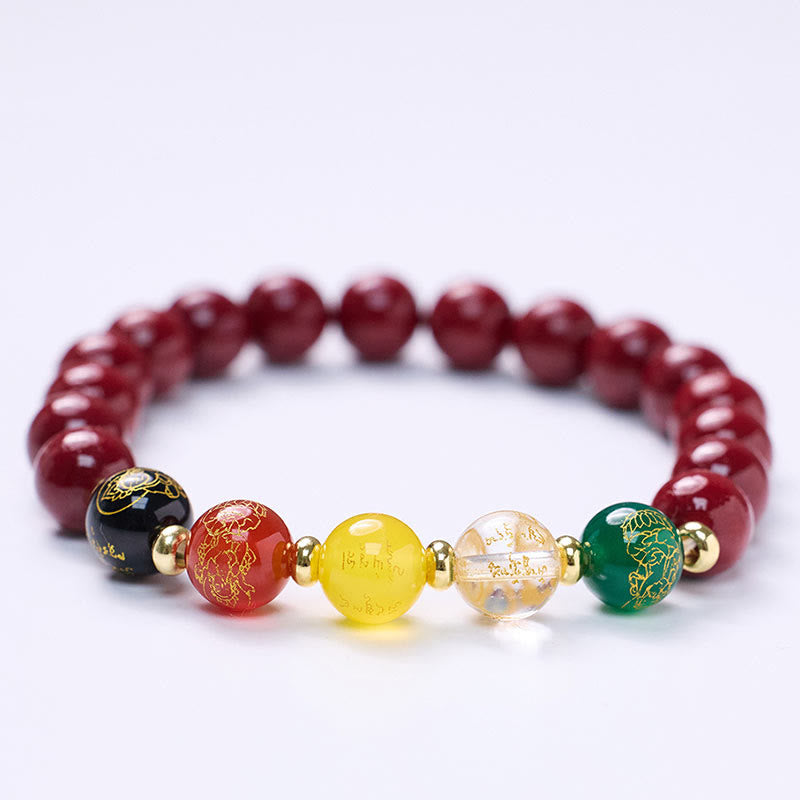 Buddhist Blessing Cinnabar Agate Five Directions Gods Of Wealth Blessing Bracelet