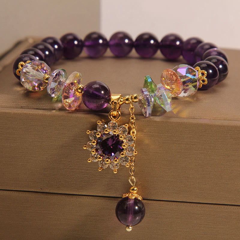 Buddhist Blessing Amethyst Green Crystal Citrine White Crystal Sunflower Spiritual Awareness Bracelet