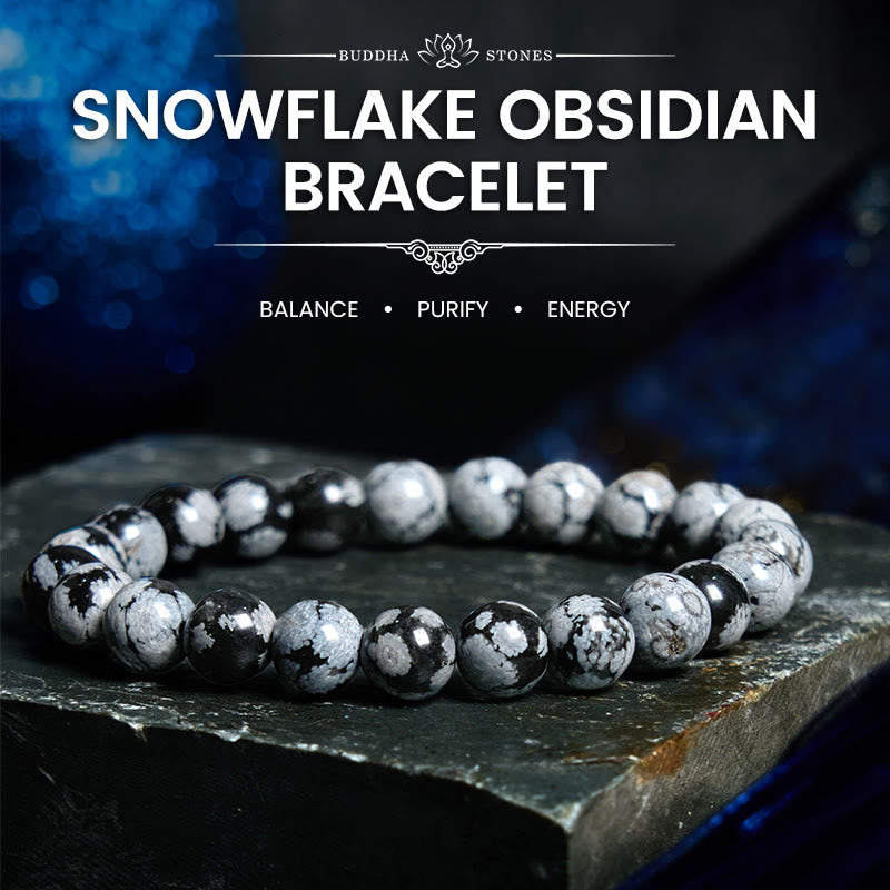 Buddhist Blessing Snowflake Obsidian Balance Bracelet