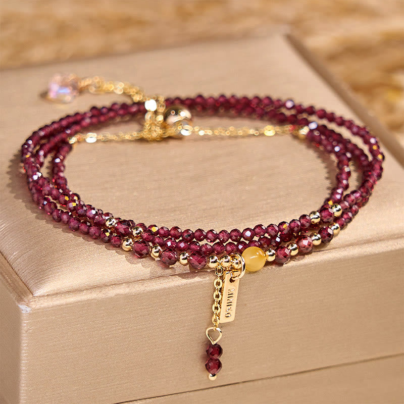 Buddhist Blessing Small Natural Garnet Passion Triple Wrap Bracelet