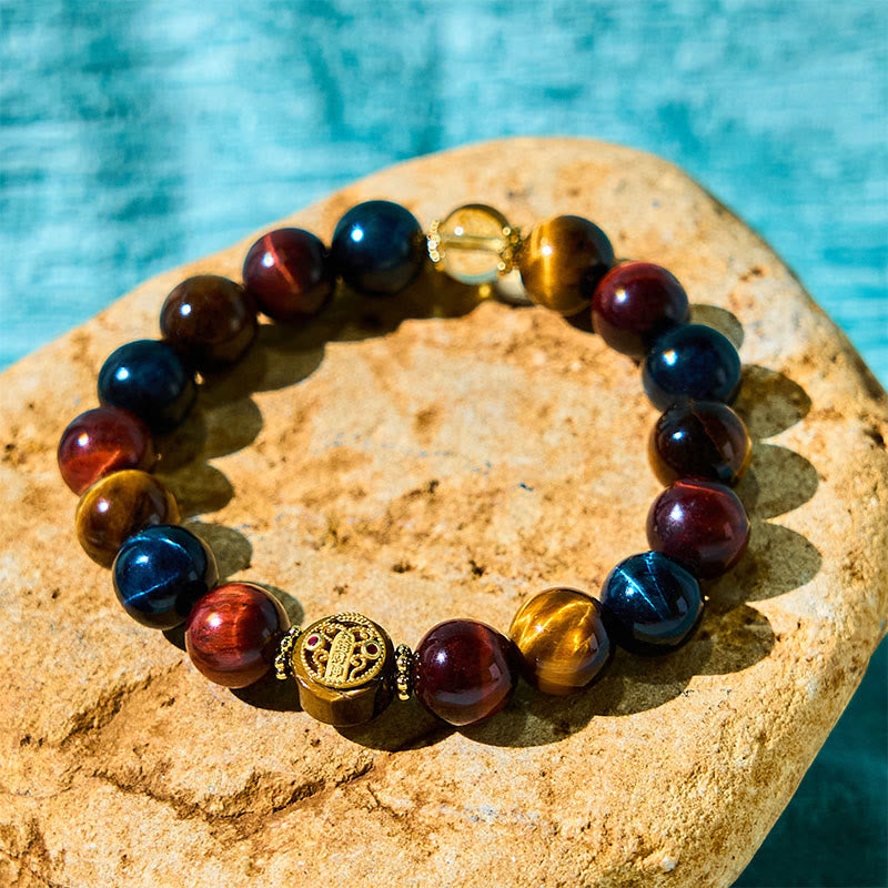 Buddhist Blessing Tiger Eye Stone Beads Protection Courage Bracelet