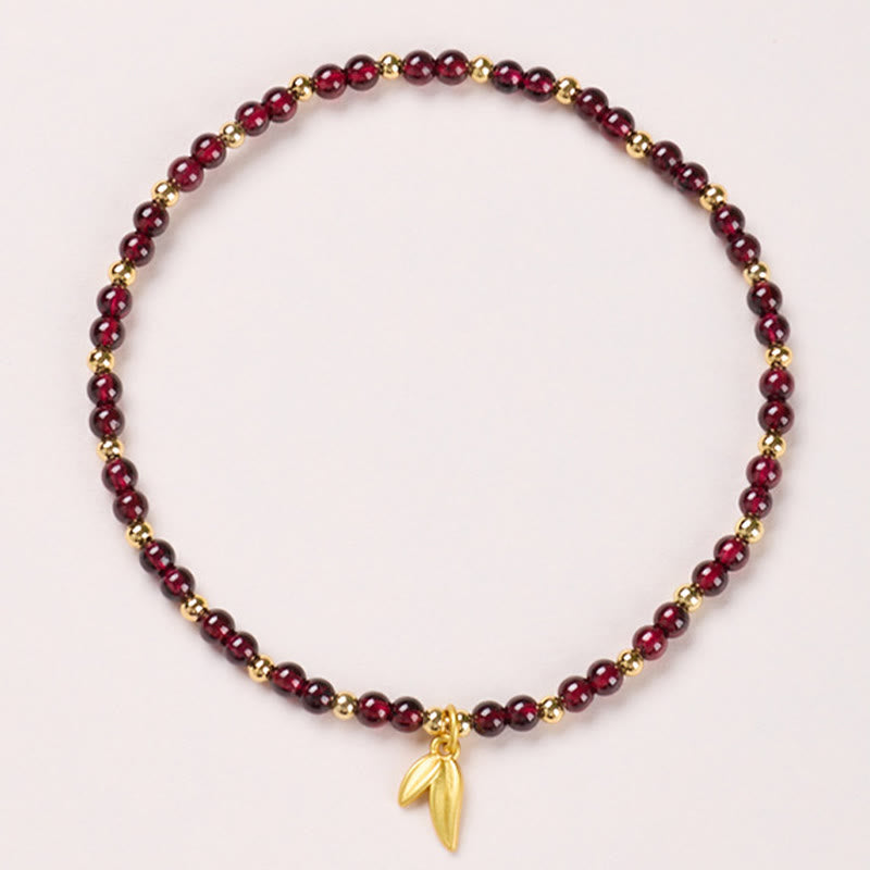 Buddhist Blessing Natural 4mm Garnet Copper Gold Plated Calm Anklet