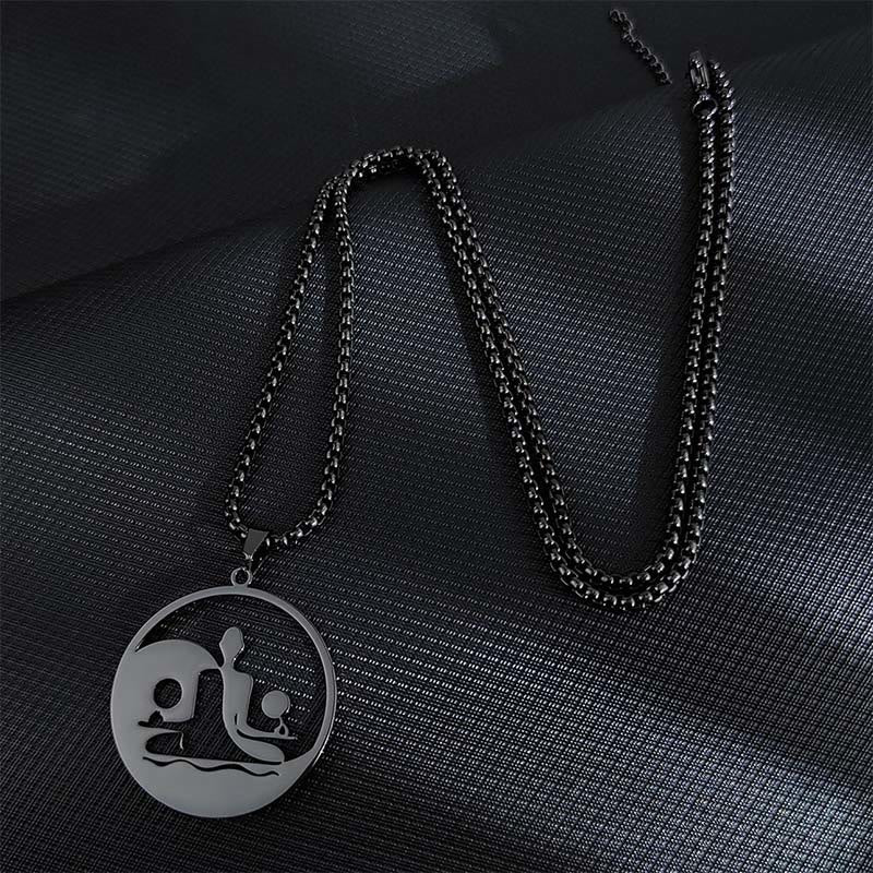 Buddhist Blessing Yin Yang Buddha Figure Hollow Design Stainless Steel Balance Necklace Pendant