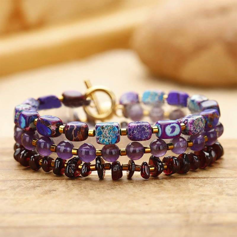 Buddhist Blessing Amethyst Garnet Emperor Stone Communication Triple Wrap Bracelet