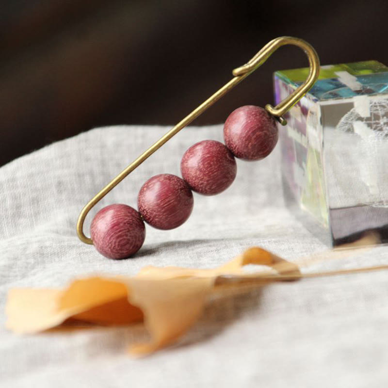 Buddhist Blessing Vintage Sandalwood Agathis Alba Ebony Wood Peltogyne Beads Healing Brooch