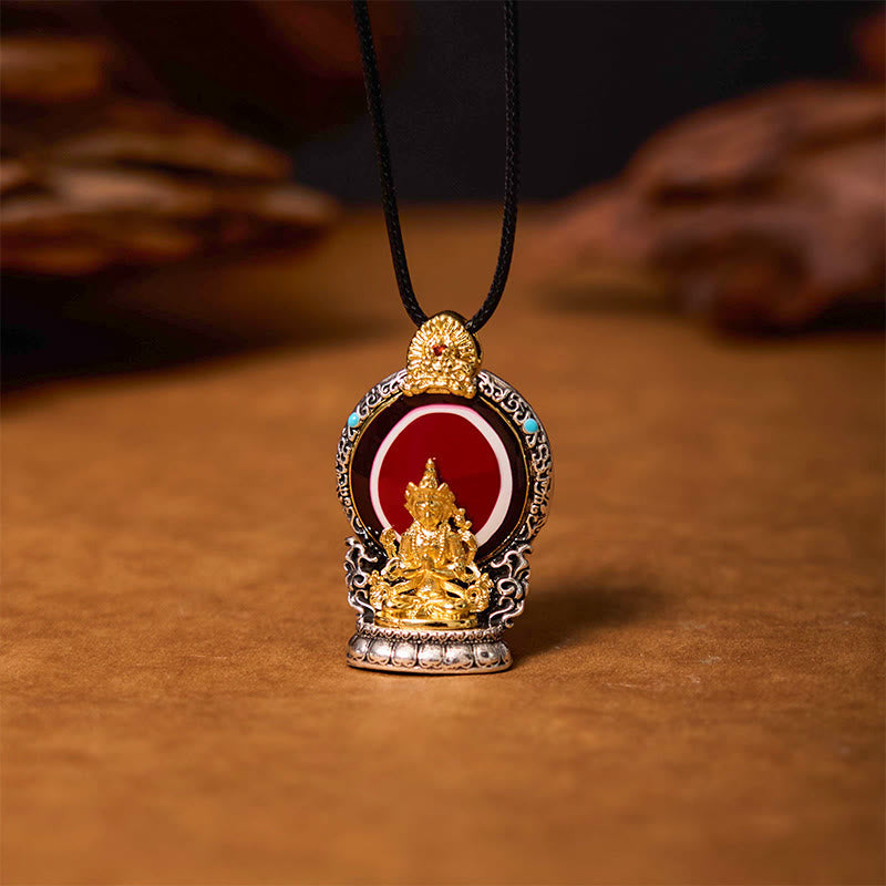 Buddhist Blessing Tibetan Avalokitesvara Dzi Bead Pattern Copper Purity Healing Necklace Pendant