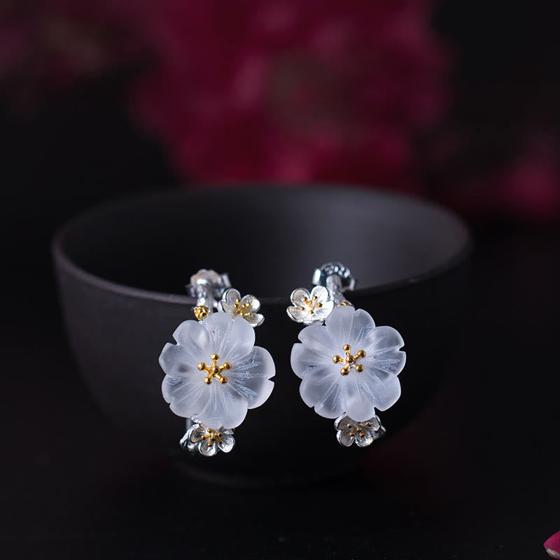 Buddhist Blessing 925 Sterling Silver Plum Blossom Floral Blessing Earrings
