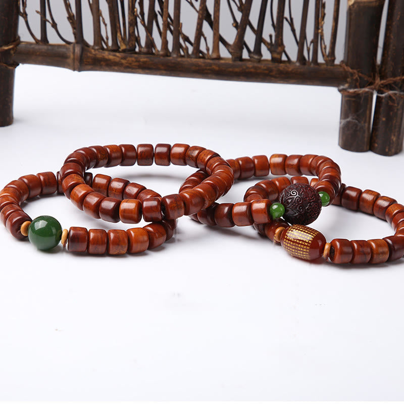 Buddhist Blessing Tibetan Bone Beads Three-Eyed Dzi Bead Sheep Horn Red Agate Strength Bracelet