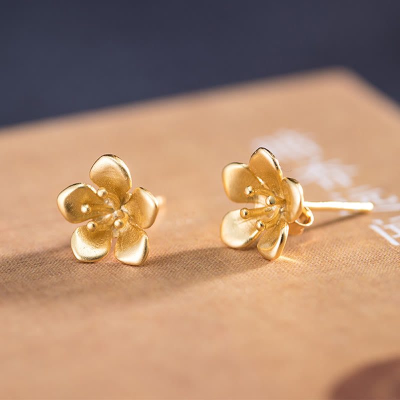 Buddhist Blessing 925 Sterling Silver Golden Peach Blossom Balance Earrings
