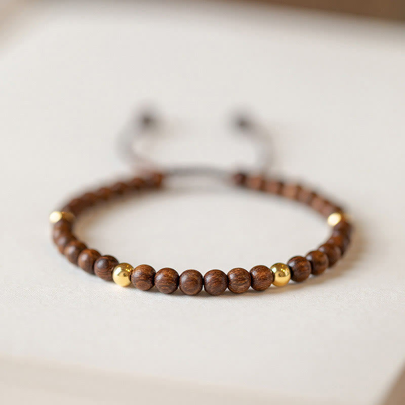 Buddhist Blessing 4mm Ultra-thin Sandalwood 14K Gold Plated Copper Beads Protection Bracelet