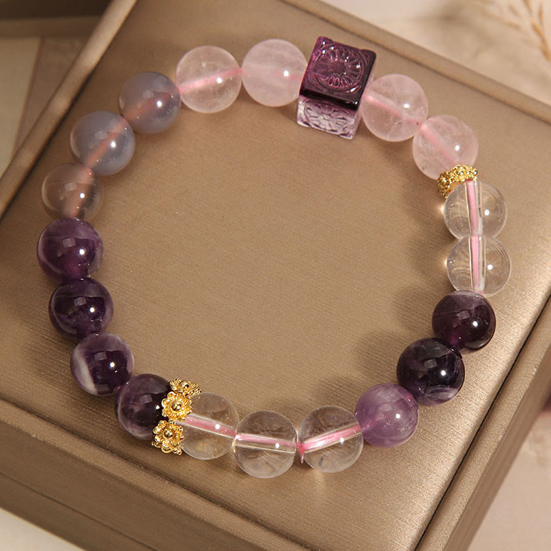 Buddhist Blessing Natural Amethyst Pink Crystal Inner Peace And Healing Bracelet