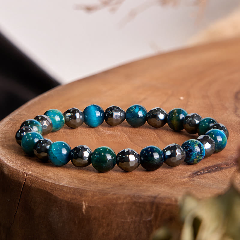 Buddhist Blessing 2Pcs Hematite Tiger Eye Blue Tiger Eye Powerful Bracelet Set