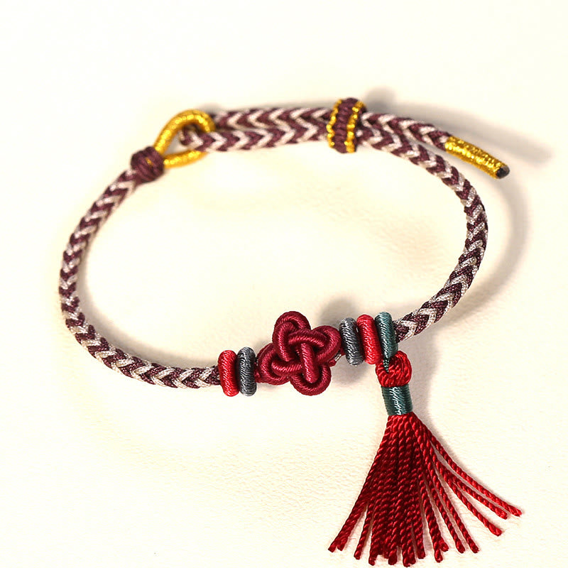 Buddhist Blessing Colorful String Peach Blossom Knot Tassels Protection Bracelet