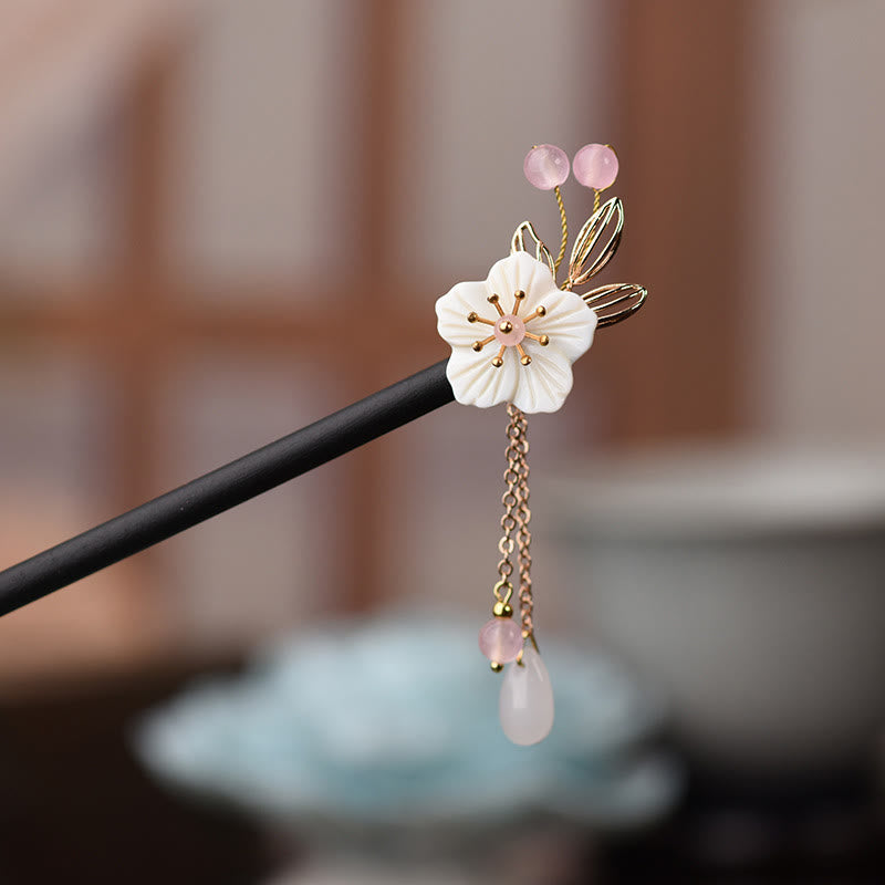 Buddhist Blessing Classical Chinese Style Bauhinia Tassel Wood Hairpin