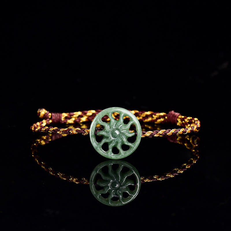 Buddhist Blessing Jade Sun Braided Rope Abundance Bracelet