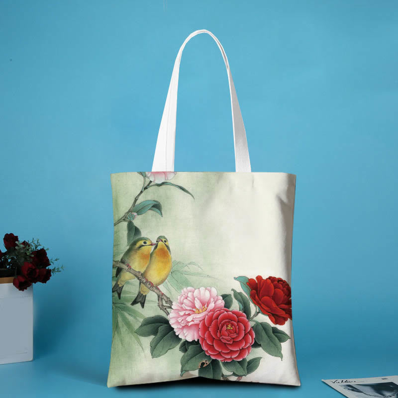 Buddhist Blessing Canvas Peony Shoulder Bag