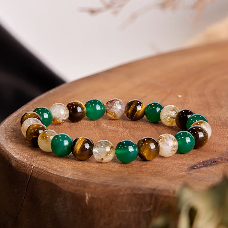 Buddhist Blessing Natural Tiger Eye Green Agate Citrine Mix And Match Beads Protection Bracelet