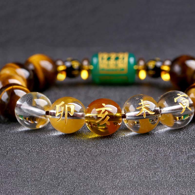 Buddhist Blessing Chinese Zodiac Tiger Eye White Crystal Courage Bracelet