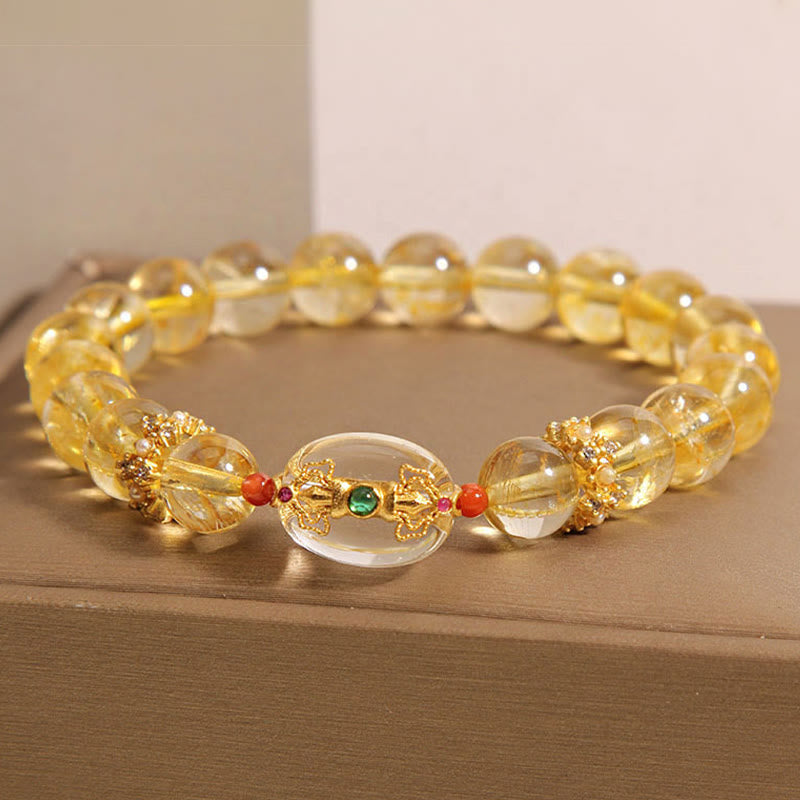 Buddhist Blessing Natural Golden Rutilated Quartz Beads Auspiciousness Bracelet