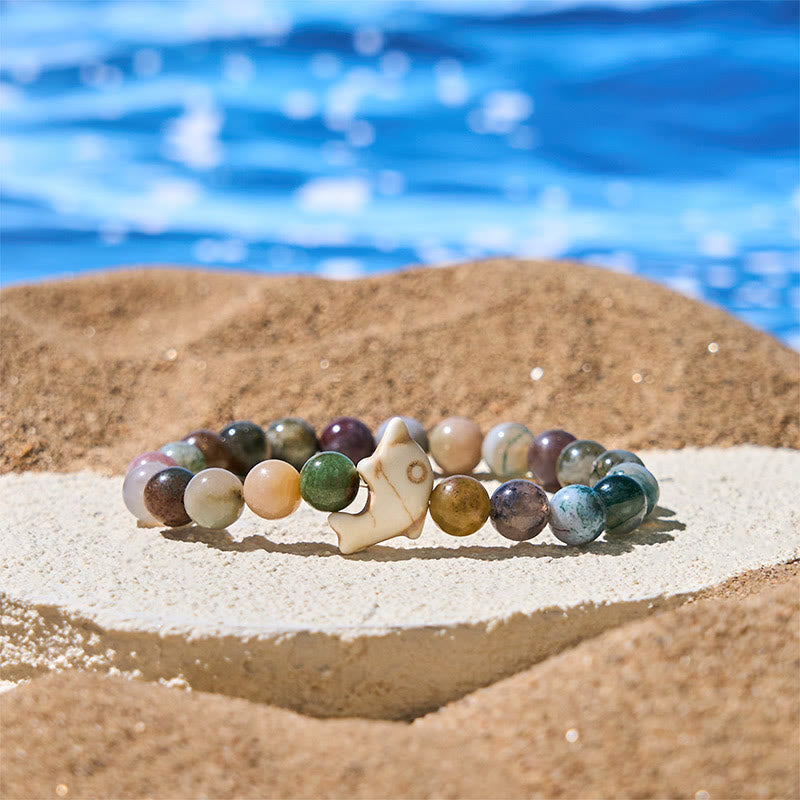 Buddhist Blessing Natural Various Stones Dolphin Spiritual Balance Bracelet