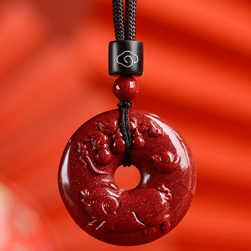 Buddhist Blessing Chinese Zodiac Cinnabar Peace Buckle Calm Necklace Pendant
