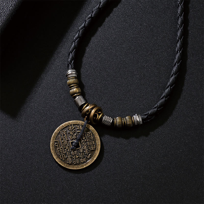Buddhist Blessing Mountain Ghosts Spend Money Bagua Alloy Copper Coin Harmony Necklace Pendant