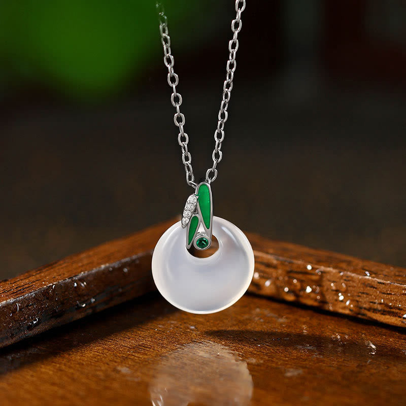 Buddhist Blessing Natural Chalcedony Bamboo Leaf Peace Buckle Wealth Necklace Pendant
