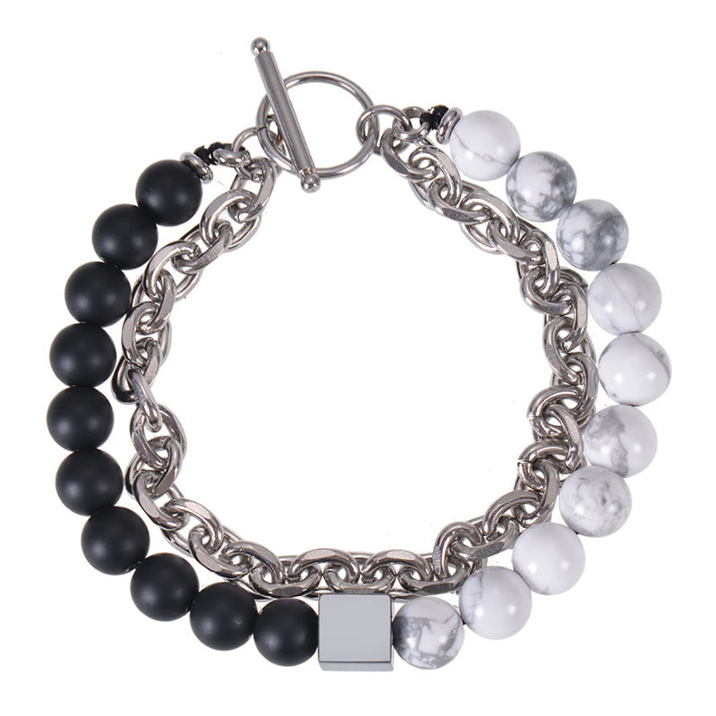 Buddhist Blessing Colorful Tiger Eye Frosted Stone Black Magnetite Titanium Steel Double Wrap Protection Bracelet