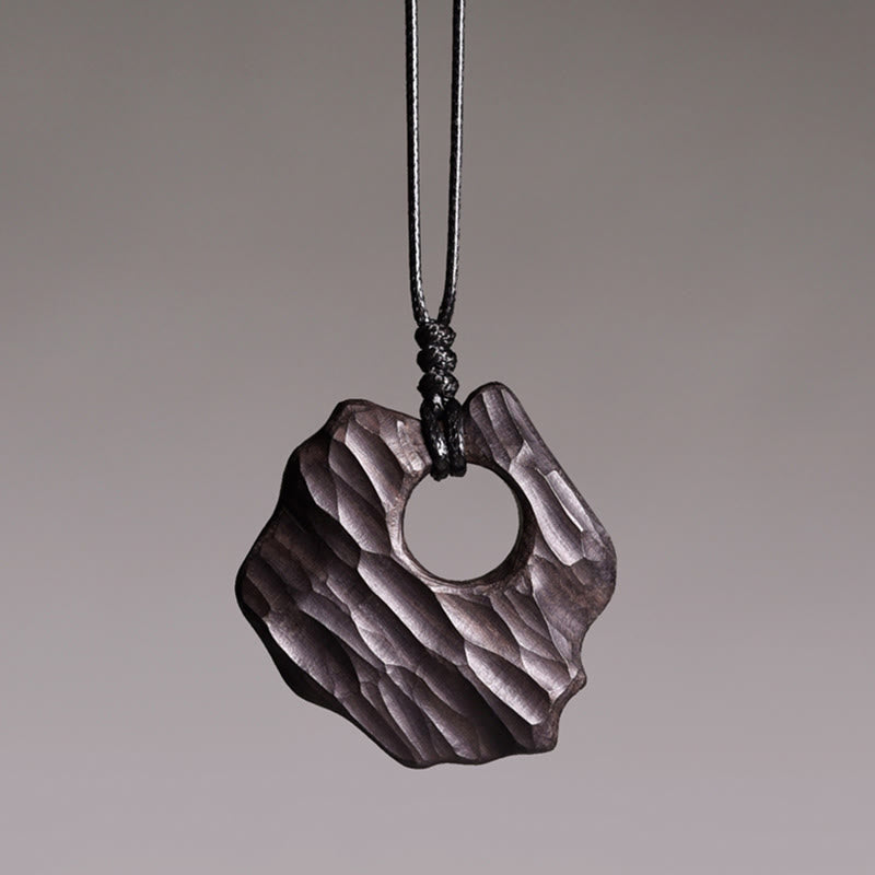 Buddhist Blessing Ebony Wood Hollow Irregular Shape Peace Balance Necklace Pendant