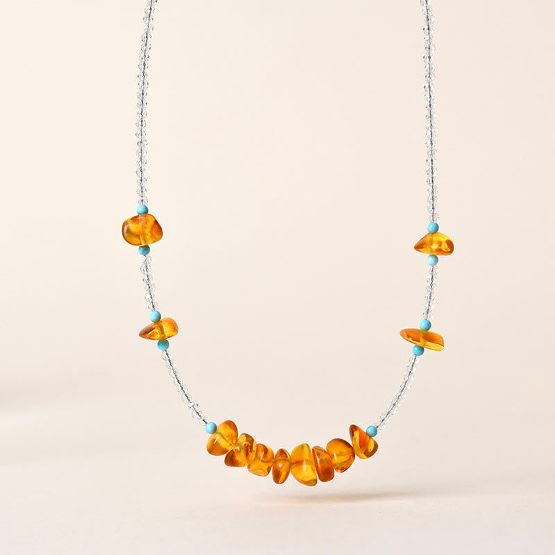 Buddhist Blessing White Crystal Bead Irregular Amber Clarity Necklace Pendant