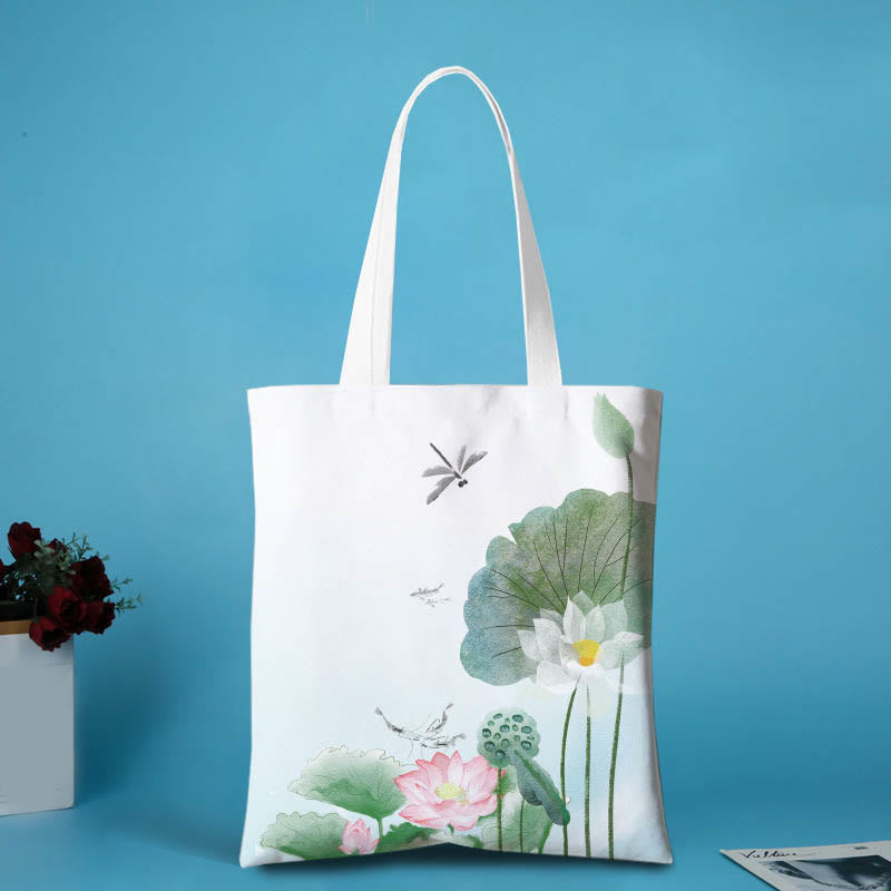 Buddhist Blessing Canvas Metal Lotus Shoulder Bag