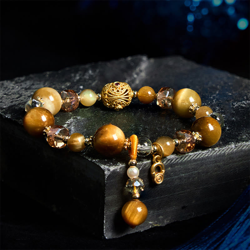 Buddhist Blessing Natural Tiger Eye Beads Weight Strength Bracelet