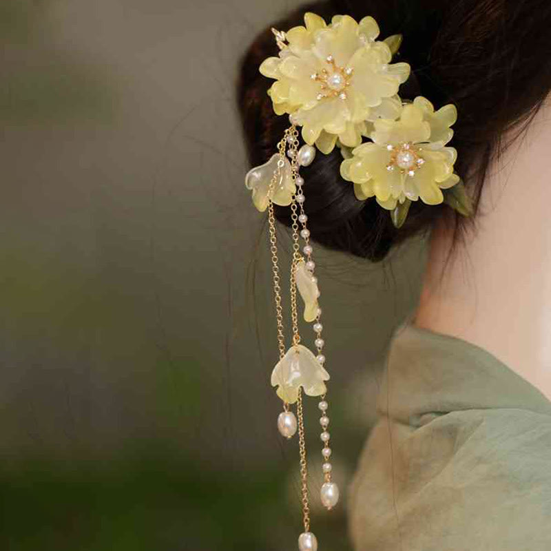 Buddhist Blessing Classical Magnolia Tassel Side Hair Clip